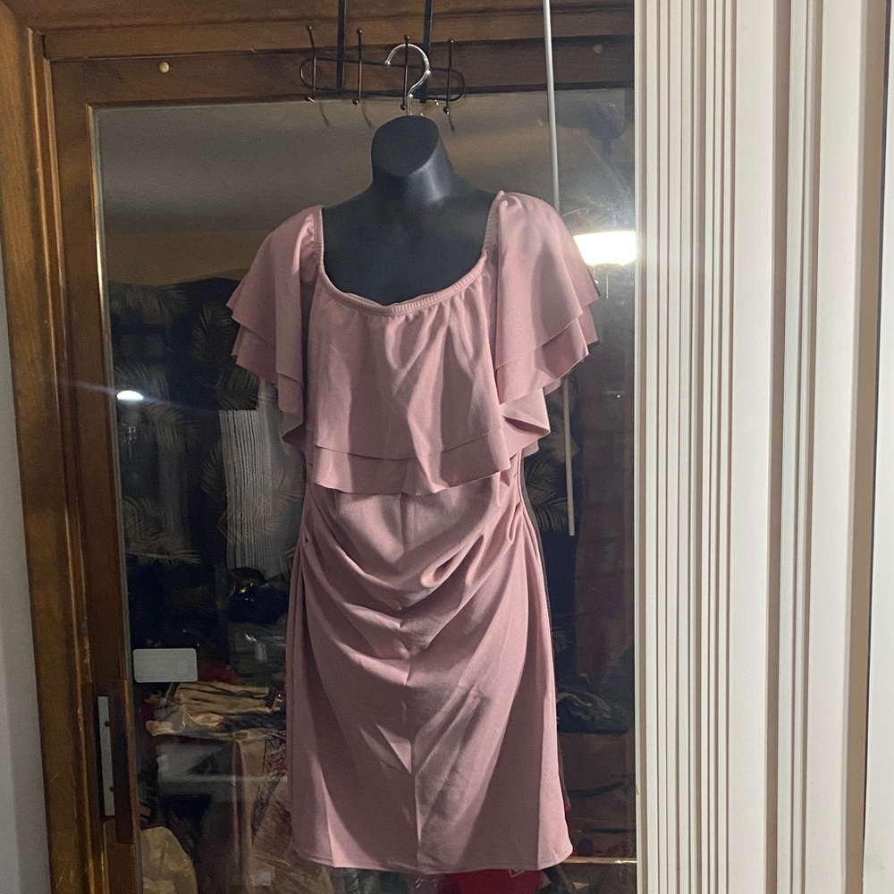My Bump Pink Off-Shoulder Ruffle Maternity Dress – Size L